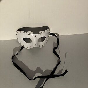 White Masquerade Patient Leather Mask with Black Ribbon